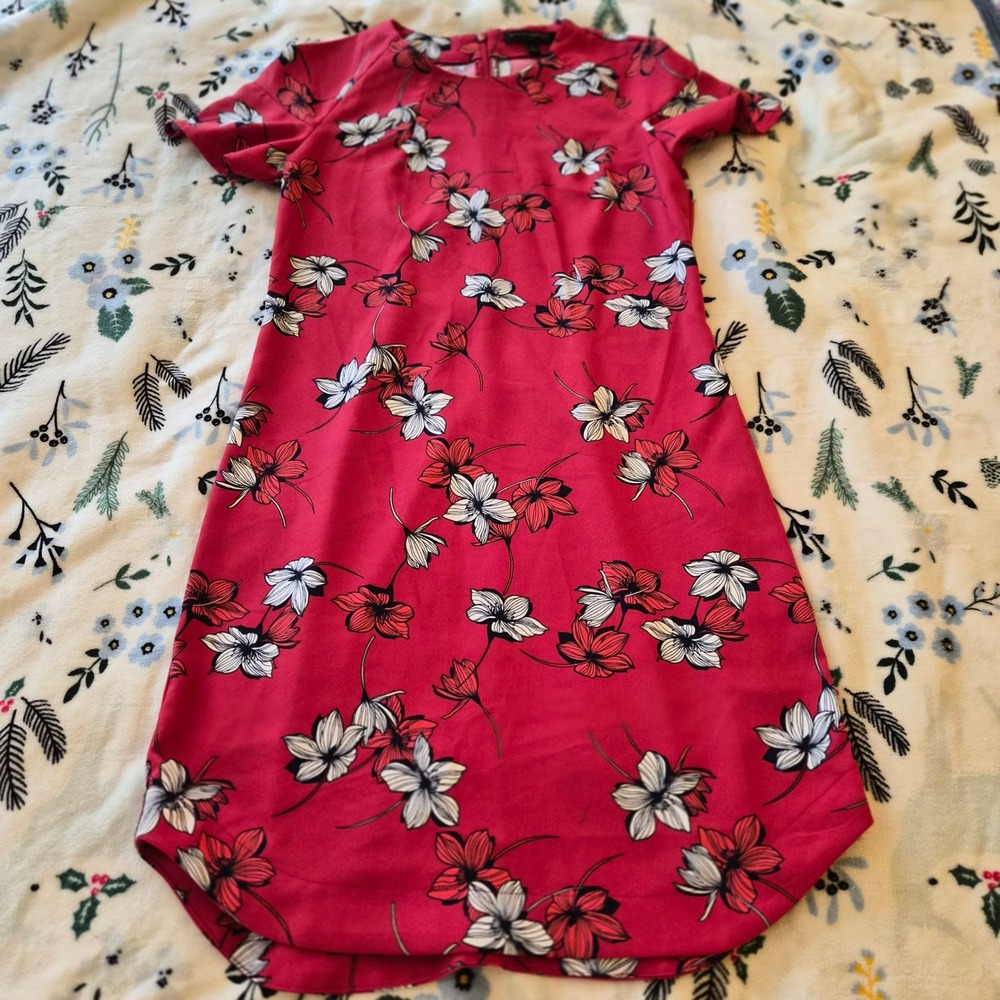Banana Republic‎ Red Floral Fluted Sleeve Shift Dress Womens Size 0 Cottagecore